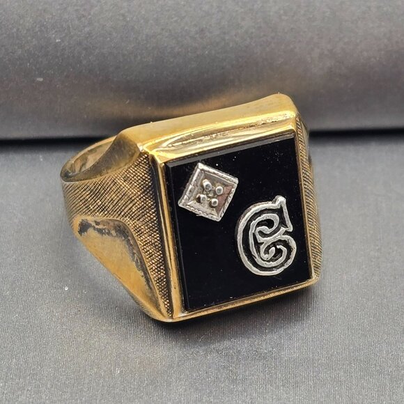 VTG Vargus Sterling Vermeil Black Onyx Diamond Men Signet Initial Ring Size 11 - Picture 12 of 12
